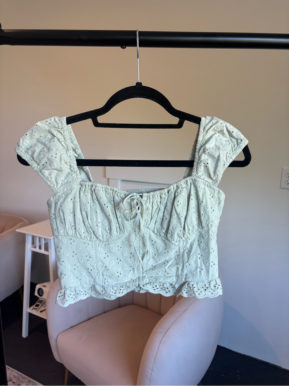 Hollister Sage Eyelet Tie-Front Crop Top